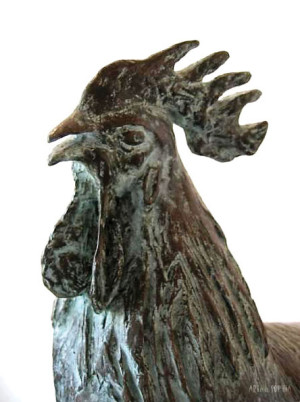 Bronze sculpture Rooster, detail